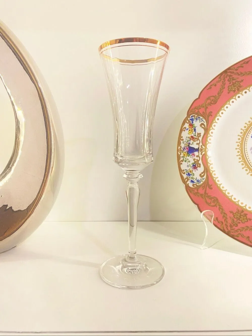 Mikasa Jamestown Gold Trim Crystal Stemmed Champagne Flute Set of 5